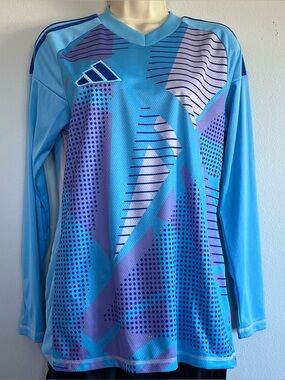 Adidas Women Blue Abstract Top Long Sleeve Sz S Base Layer Workout Athletic Fit
